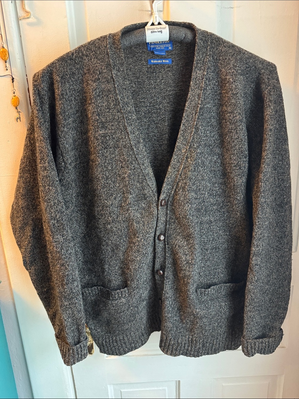 Pendleton XL Men's Gray/Brown Tweed 100% Shetland Wool Button-Front Cardigan